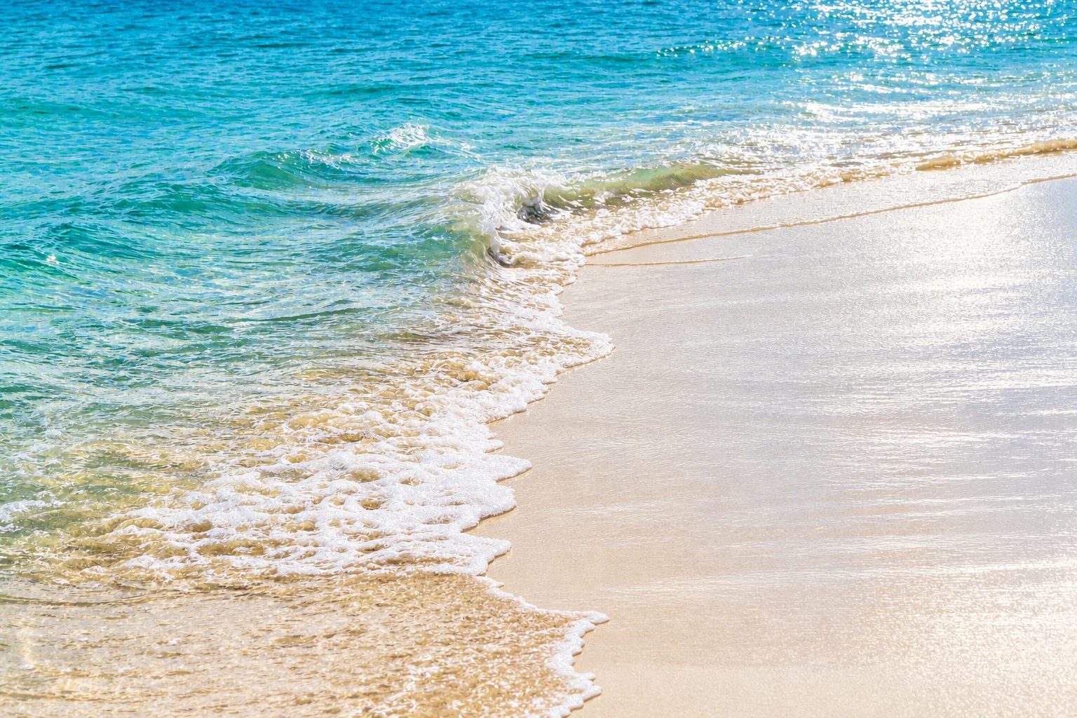 Small wavelets breaking over wet sand — Cayo Levantado, AI-enhanced archival photograph